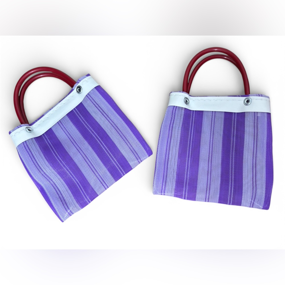 2 new adorable Purple and White Striped Mini Bag with Red Handles
